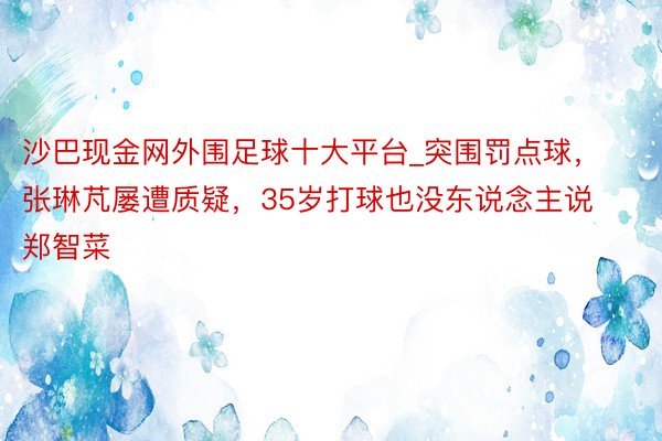 沙巴现金网外围足球十大平台_突围罚点球，张琳芃屡遭质疑，35岁打球也没东说念主说郑智菜