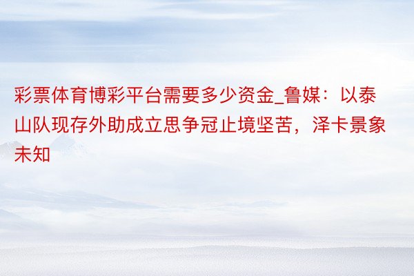 彩票体育博彩平台需要多少资金_鲁媒：以泰山队现存外助成立思争冠止境坚苦，泽卡景象未知