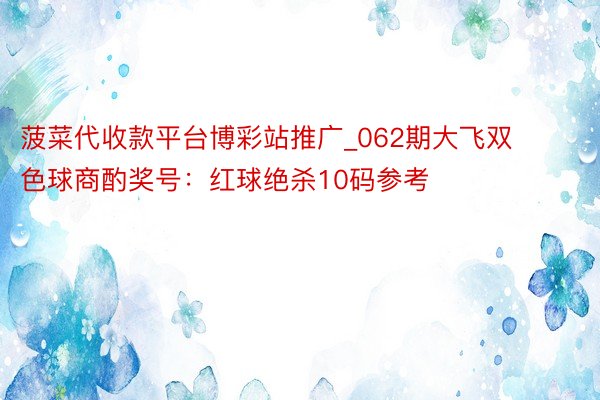 菠菜代收款平台博彩站推广_062期大飞双色球商酌奖号：红球绝杀10码参考